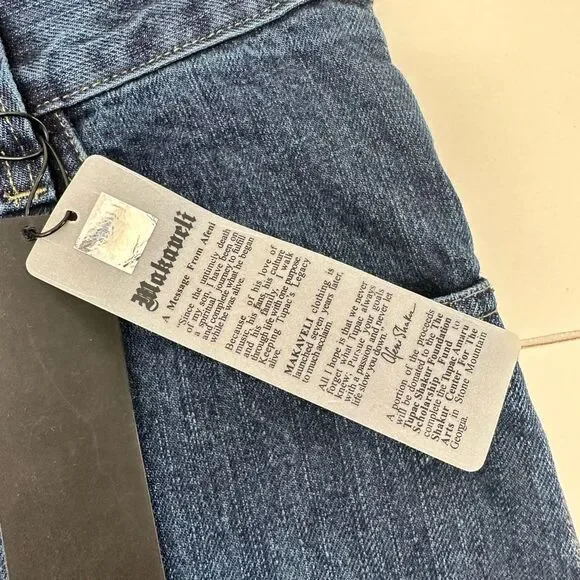 Makaveli Boys Blue Denim Patterned 14 Tupac 90s Y2K Jeans NWT 2Pac - Picture 2 of 8